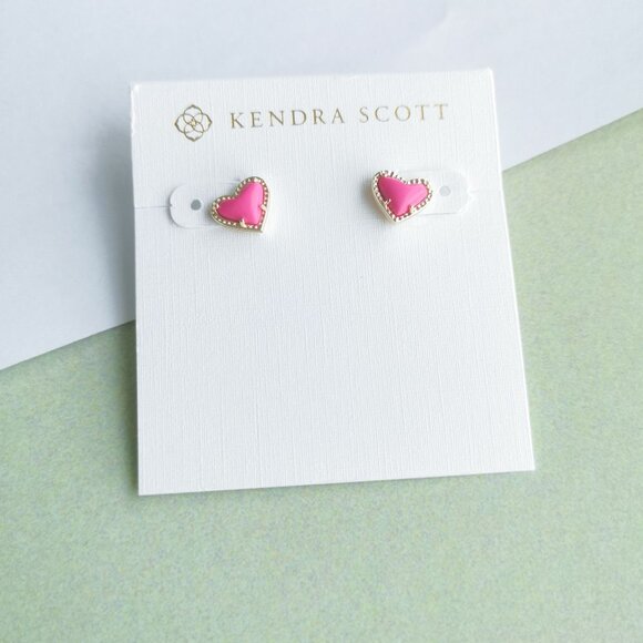 Kendra Scott Ari Heart Neon Pink Stud Earrings - Gold - Picture 1 of 3